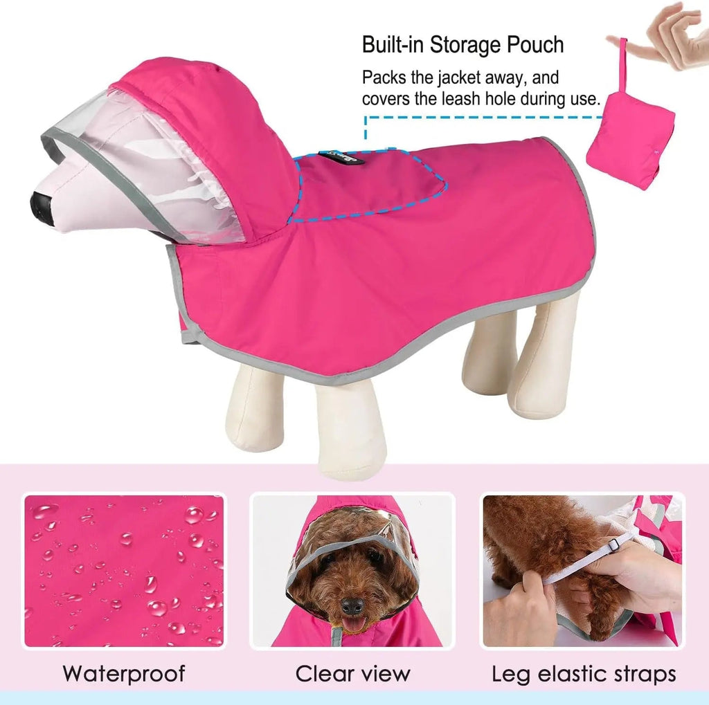 Pet Raincoat with Clear Hood Reflective Trim Wags & Whiskers Pet Supply