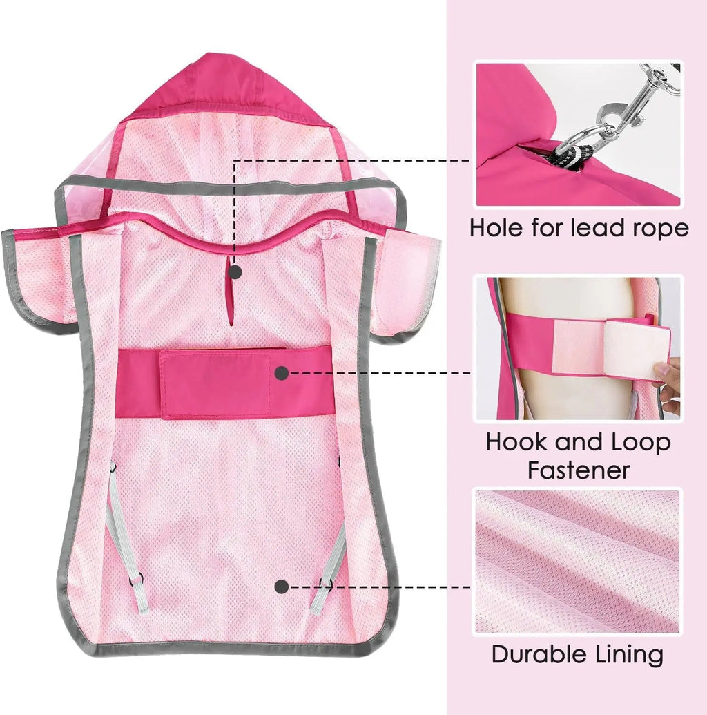 Pet Raincoat with Clear Hood Reflective Trim Wags & Whiskers Pet Supply