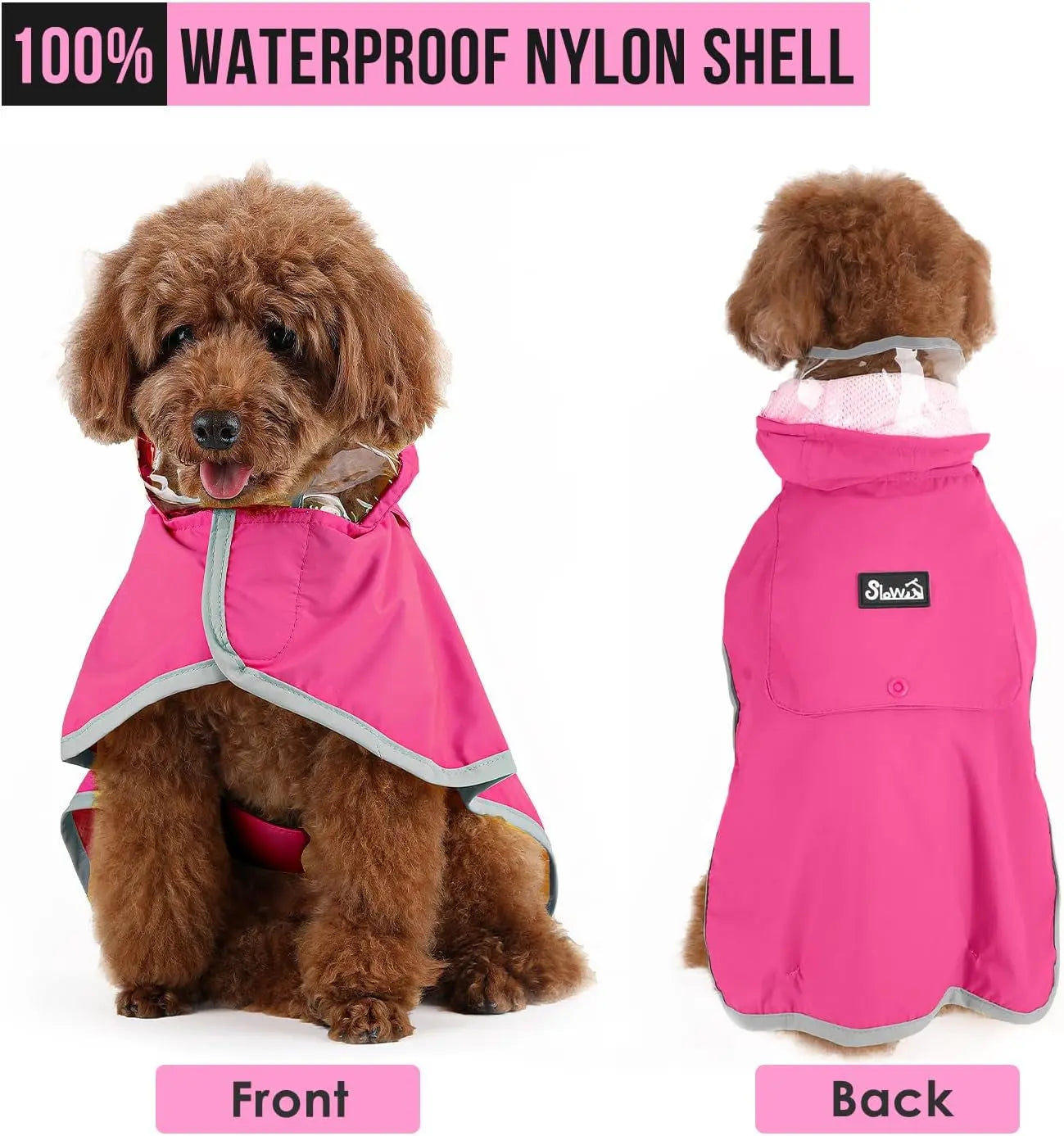 Pet Raincoat with Clear Hood Reflective Trim Wags & Whiskers Pet Supply