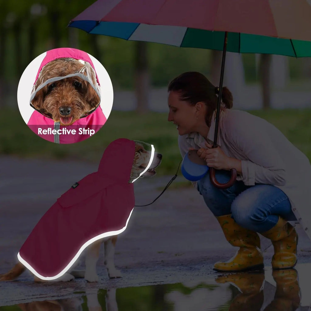 Pet Raincoat with Clear Hood Reflective Trim Wags & Whiskers Pet Supply