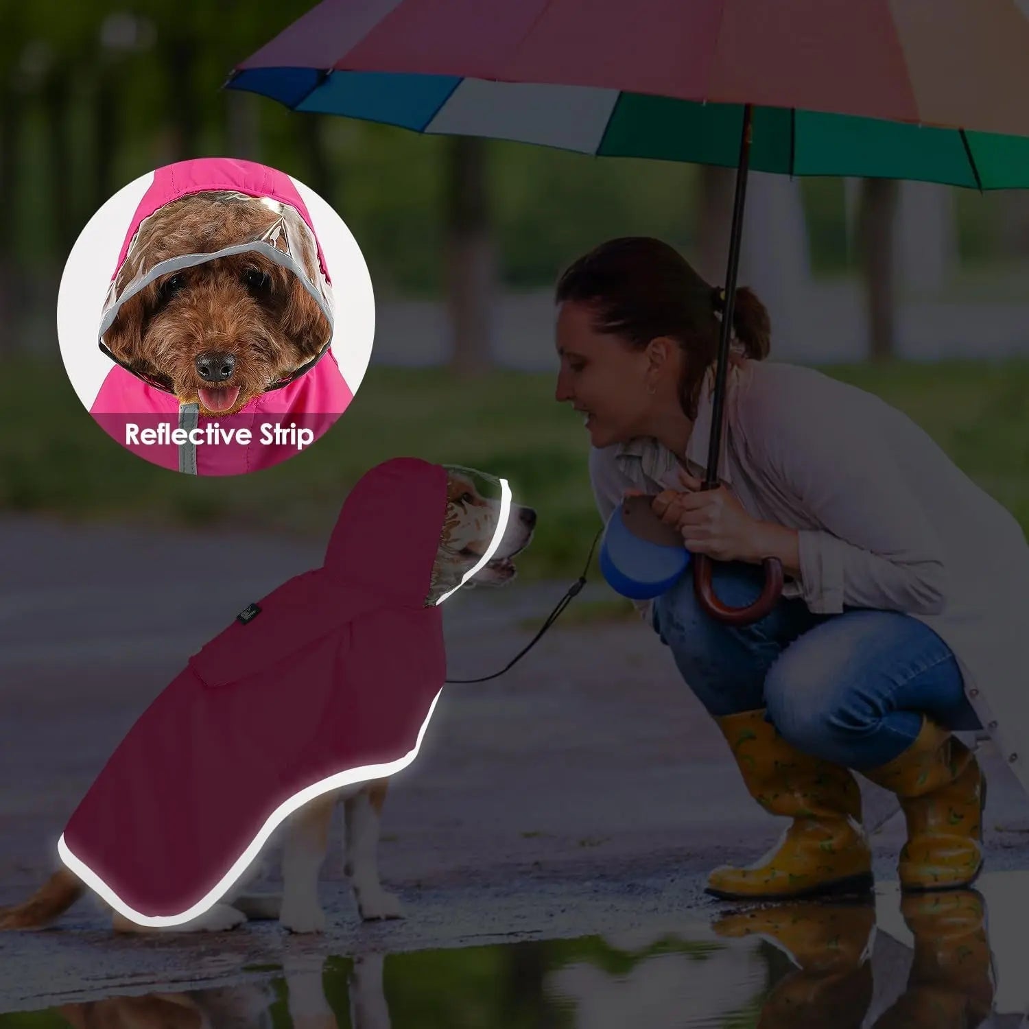 Pet Raincoat with Clear Hood Reflective Trim Wags & Whiskers Pet Supply