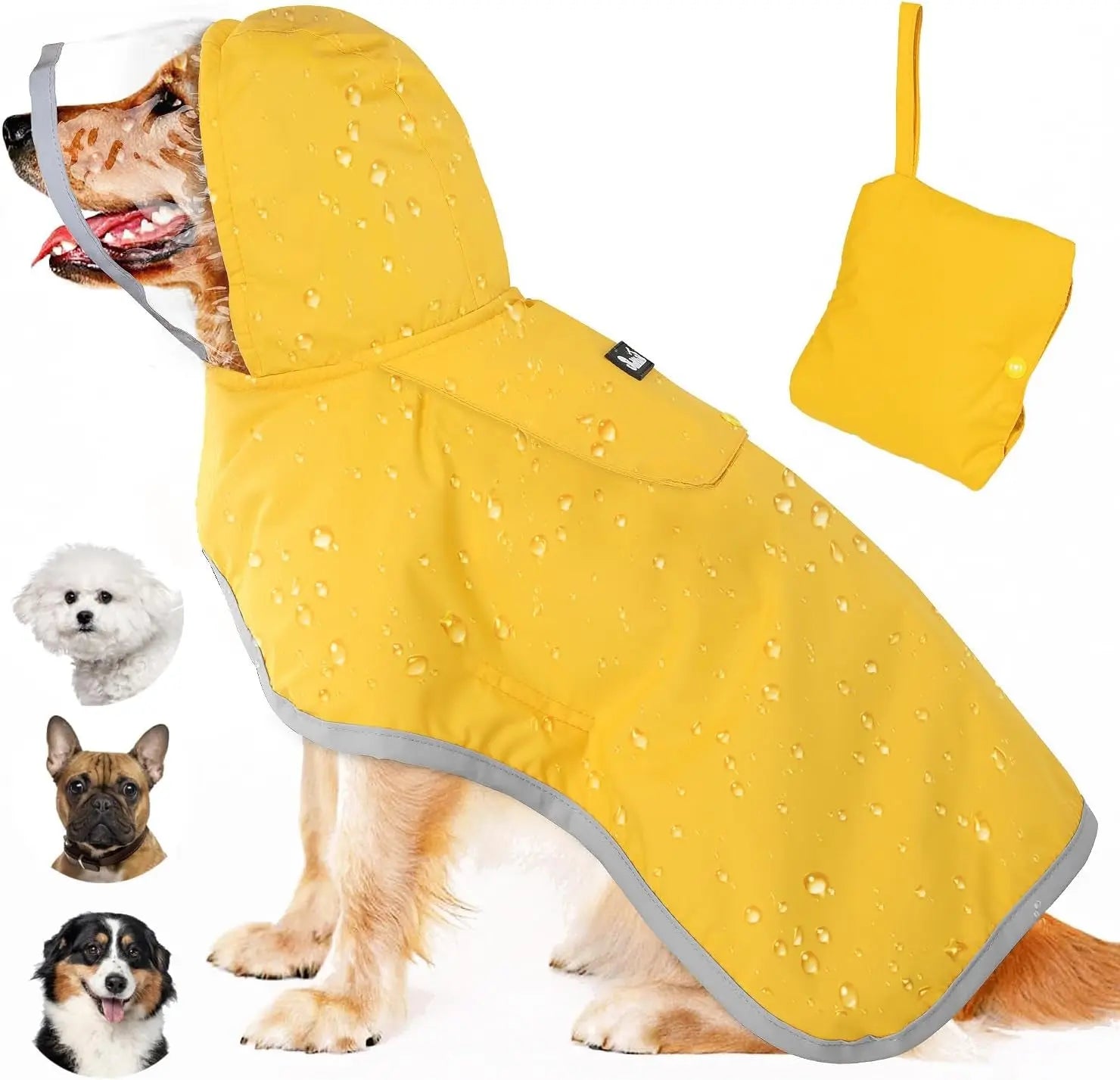 Pet Raincoat with Clear Hood Reflective Trim Wags & Whiskers Pet Supply