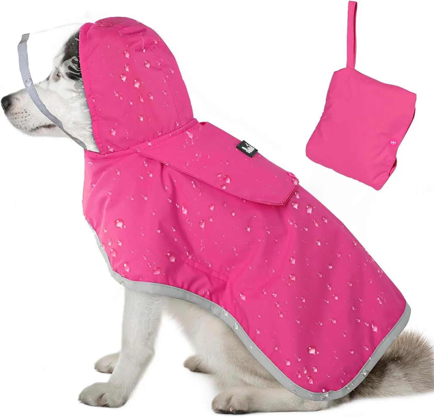 Pet Raincoat with Clear Hood Reflective Trim Wags & Whiskers Pet Supply