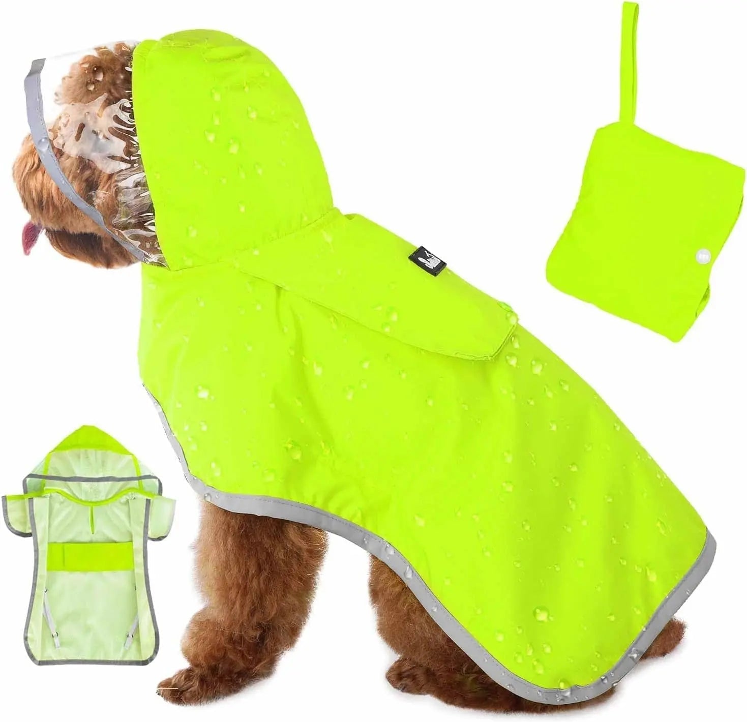 Pet Raincoat with Clear Hood Reflective Trim Wags & Whiskers Pet Supply
