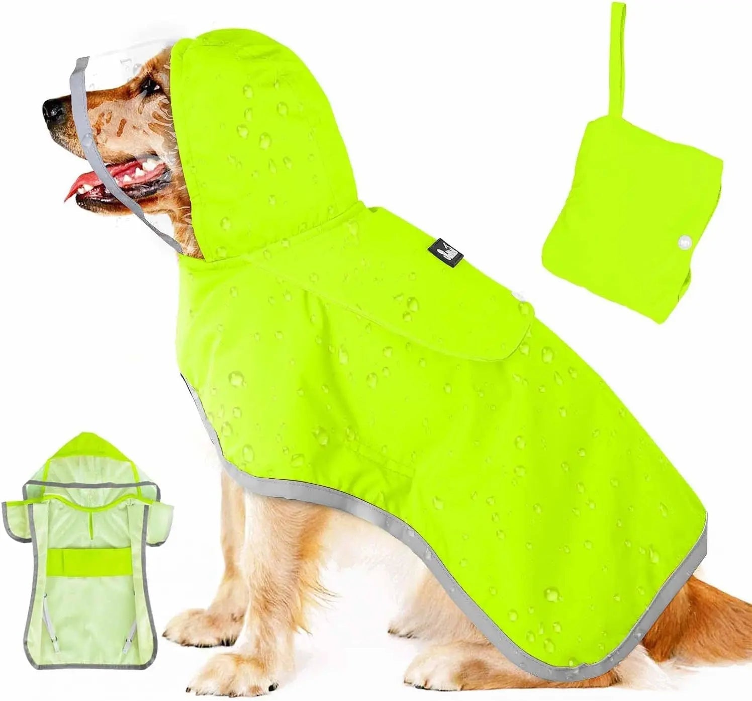 Pet Raincoat with Clear Hood Reflective Trim Wags & Whiskers Pet Supply