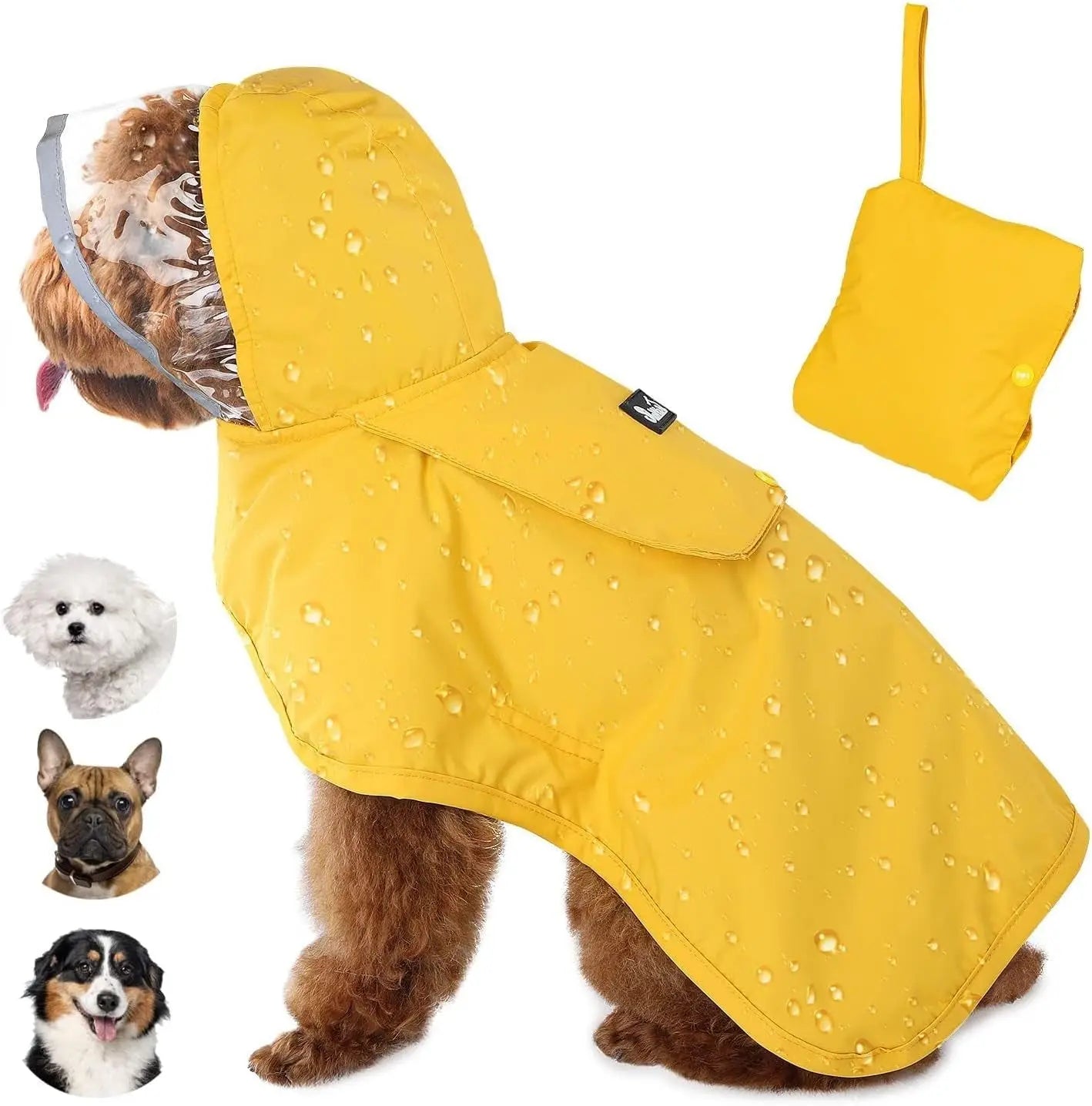 Pet Raincoat with Clear Hood Reflective Trim Wags & Whiskers Pet Supply