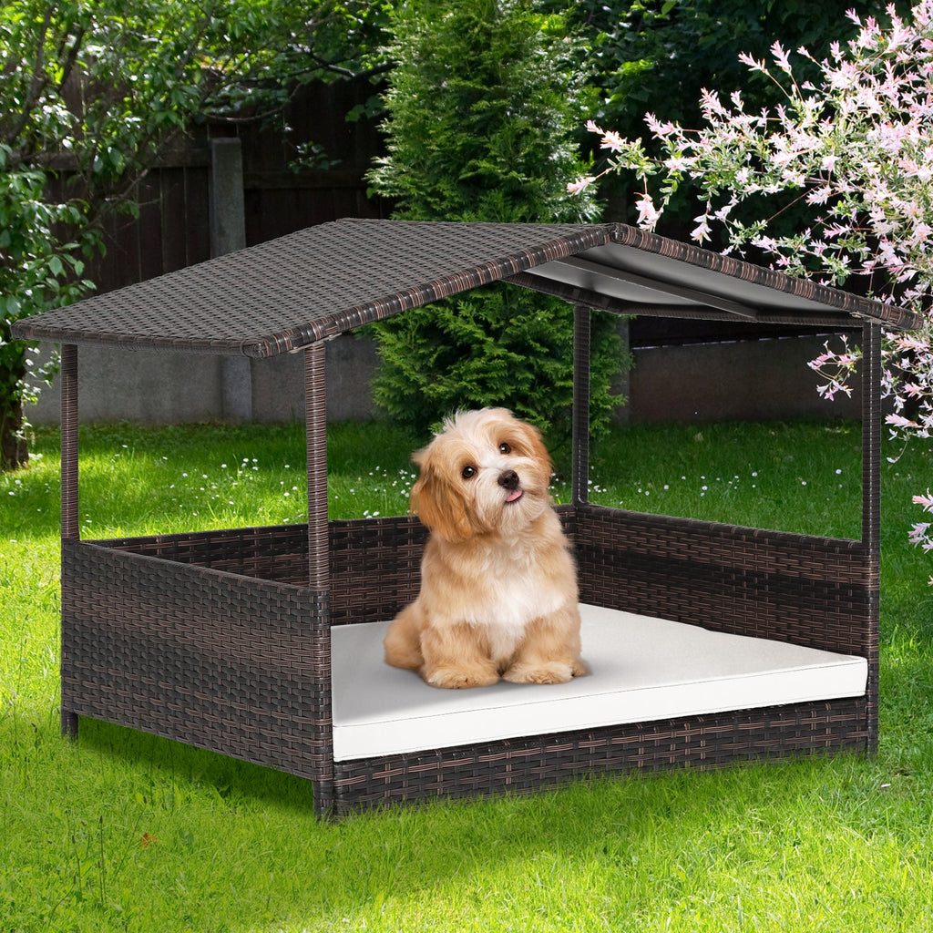 Wicker Dog House with Waterproof Roof and Washable Cushion Cover DirectDeals