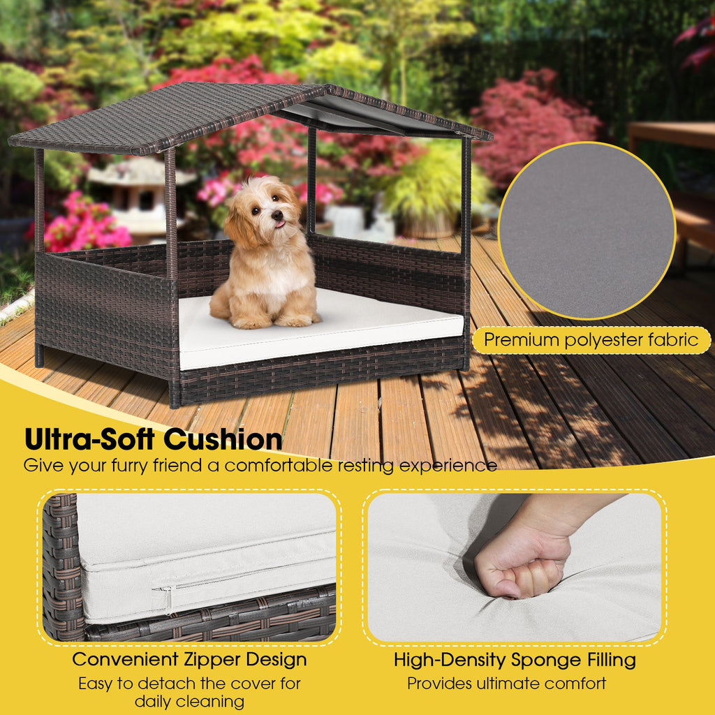 Wicker Dog House with Waterproof Roof and Washable Cushion Cover DirectDeals