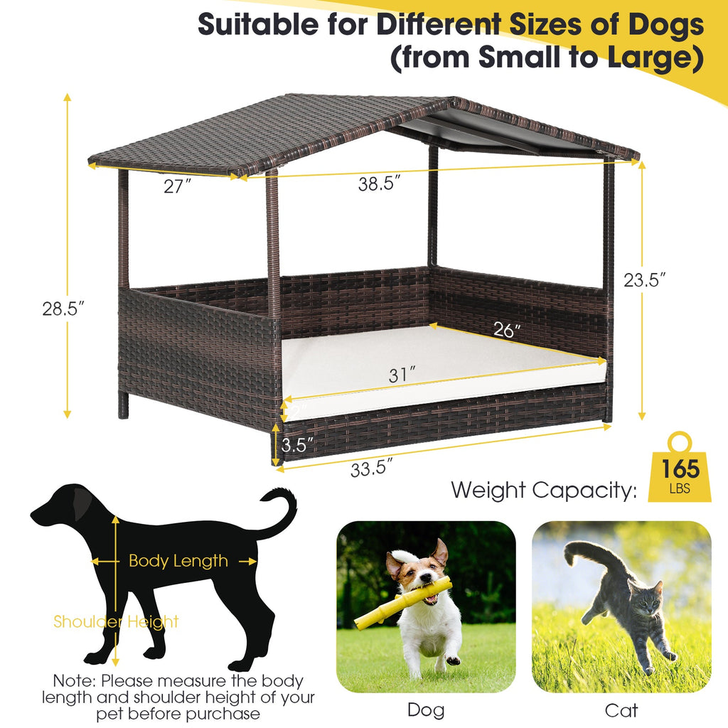 Wicker Dog House with Waterproof Roof and Washable Cushion Cover DirectDeals