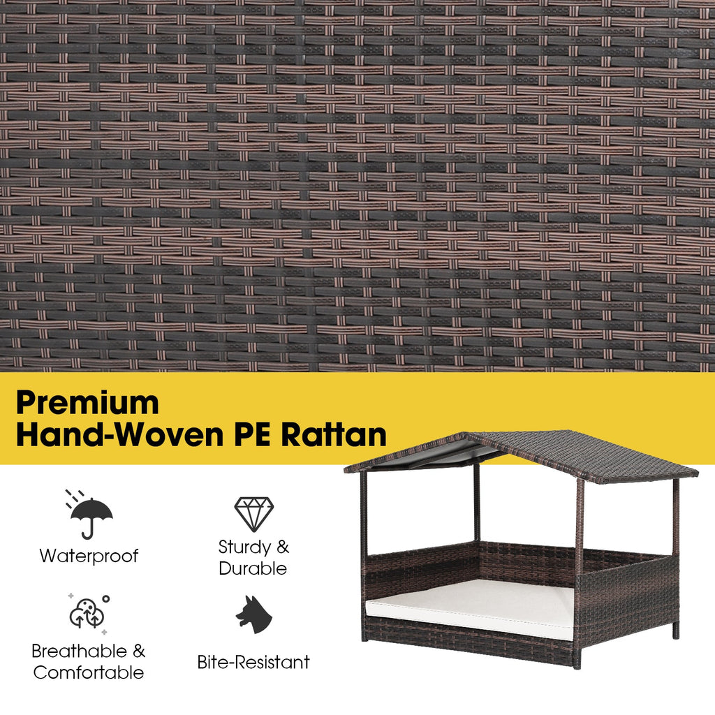 Wicker Dog House with Waterproof Roof and Washable Cushion Cover DirectDeals