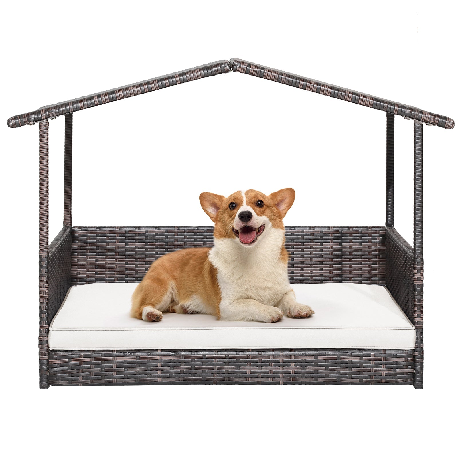 Wicker Dog House with Waterproof Roof and Washable Cushion Cover DirectDeals