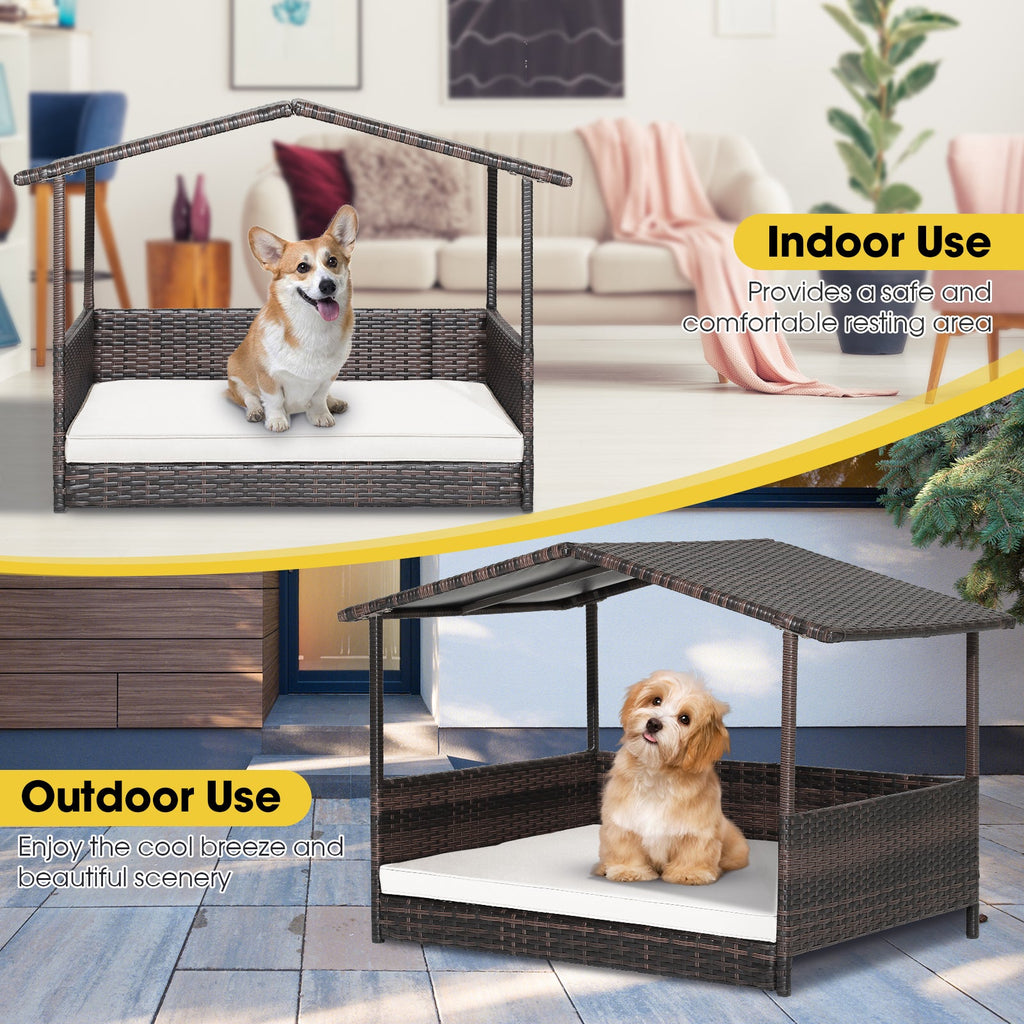 Wicker Dog House with Waterproof Roof and Washable Cushion Cover DirectDeals