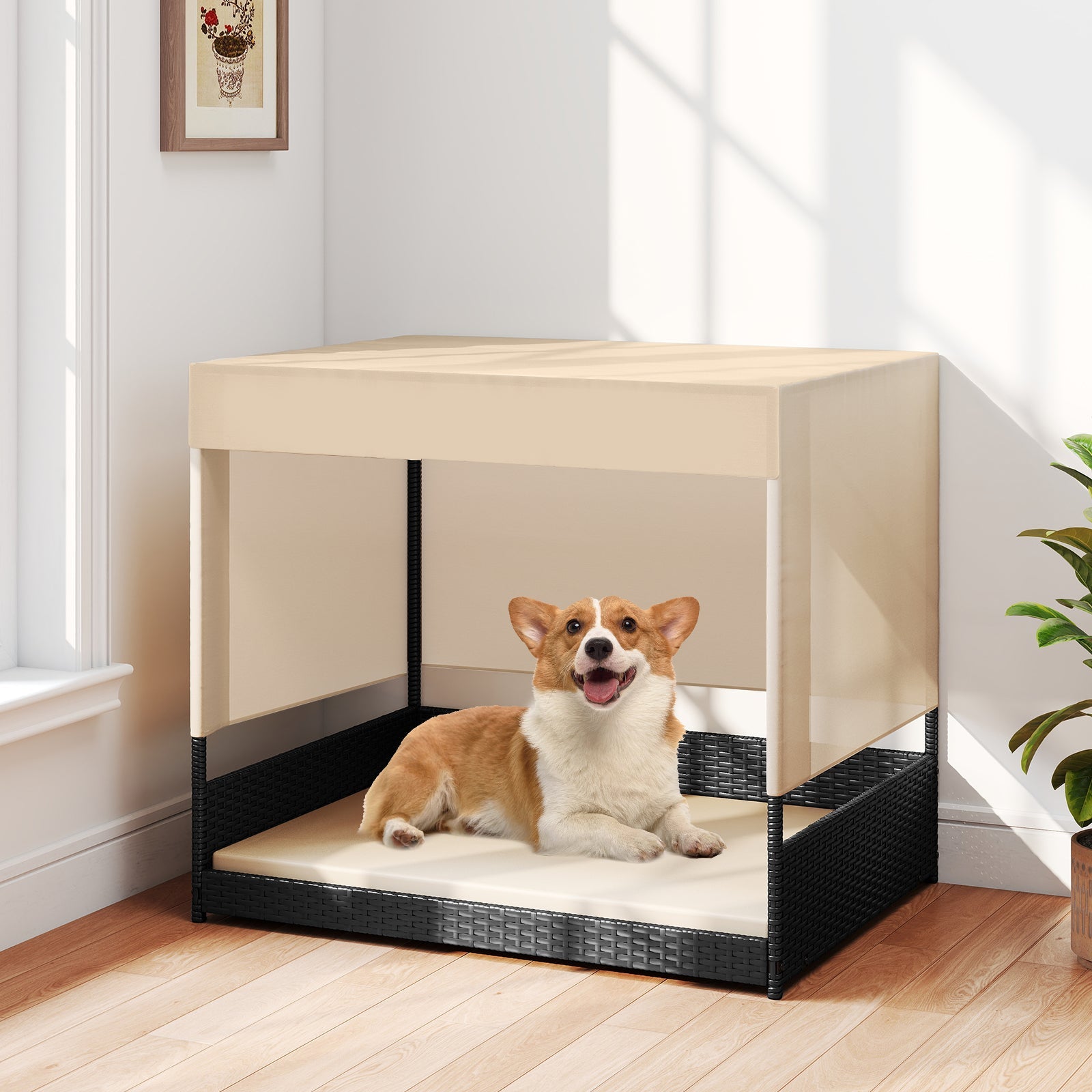Elevated Wicker Dog House for Small to Medium Breeds-Black DirectDeals