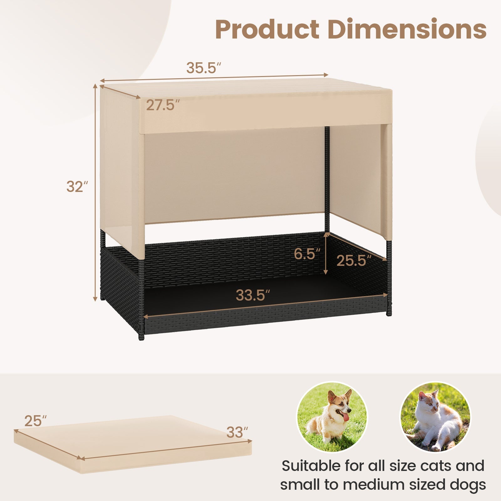 Elevated Wicker Dog House for Small to Medium Breeds-Black DirectDeals