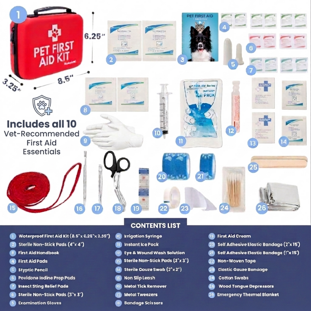 Pet First Aid Kit (Dogs & Cats) with Vet-Approved Essentials Rubyloo