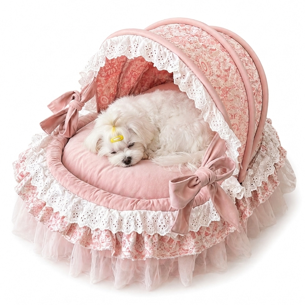 Luxury Princess Canopy Dog Bed Pink Lace Pet Nest with Removable Cushion Jane's Pet Boutique