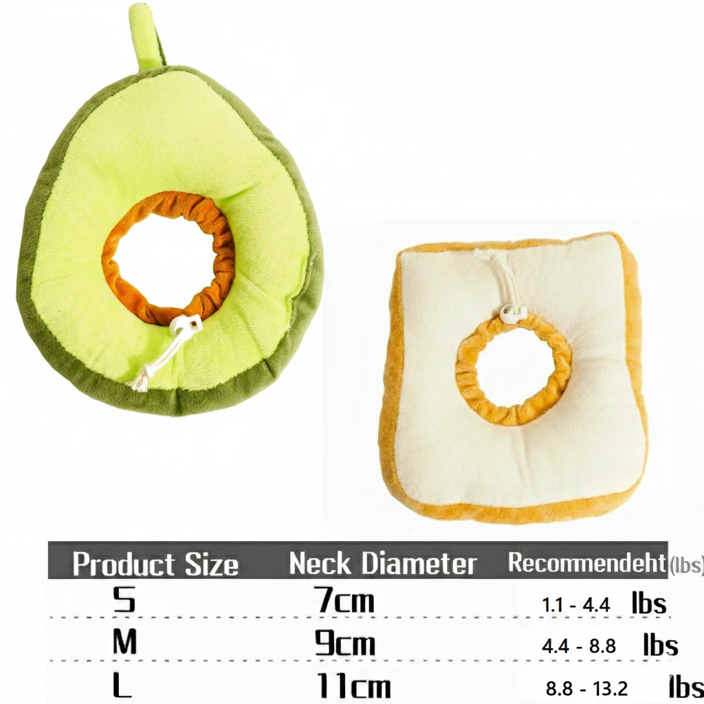 Soft Adjustable Cat Recovery Collar Cone – Cute Avocado & Toast E-Collar Jane's Pet Boutique