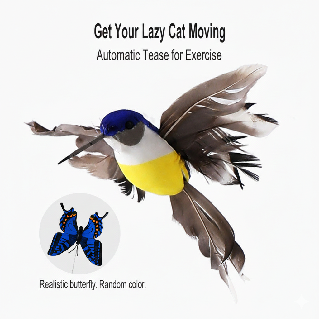 Electric Flutter-Motion Cat Toy - 360° Rotating Realistic Butterfly/Bird Jane's Pet Boutique