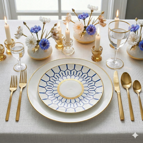 Blue Mosaic Porcelain Dinnerware Set little white dish
