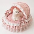 Luxury Princess Canopy Dog Bed Pink Lace Pet Nest with Removable Cushion Jane's Pet Boutique