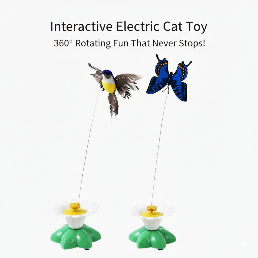 Electric Flutter-Motion Cat Toy - 360° Rotating Realistic Butterfly/Bird Jane's Pet Boutique