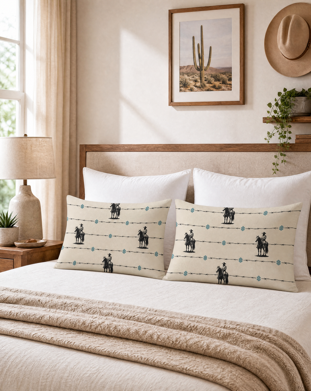 Baha Ranch Saddle Up Pillow Case Beige Made in America Baha Ranch Western Wear
