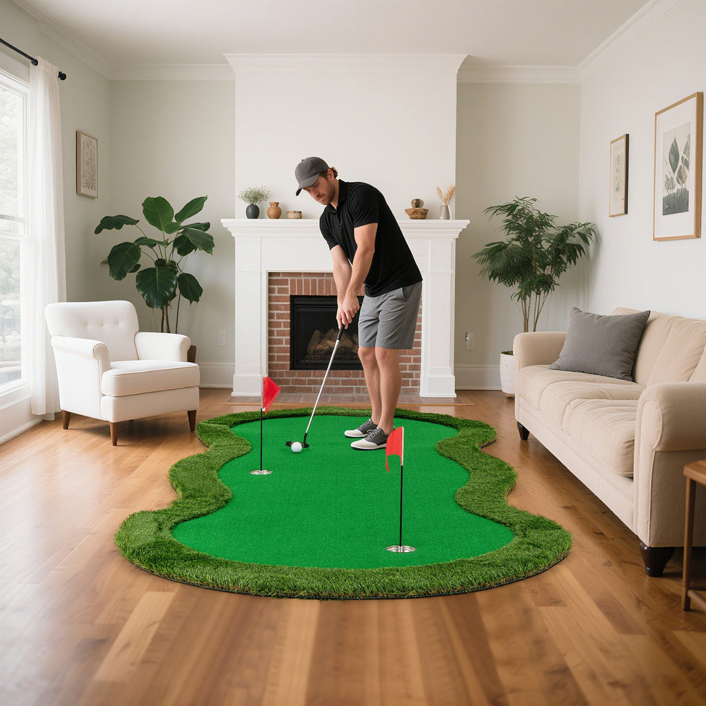 5 x 10 Feet Golf Practice Putting Green Mat with 3 Holes and Golf Balls for Home Office Backyard DirectDeals
