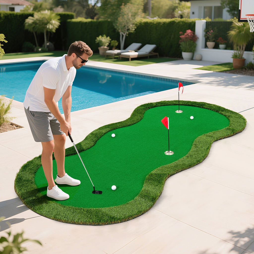 5 x 10 Feet Golf Practice Putting Green Mat with 3 Holes and Golf Balls for Home Office Backyard DirectDeals