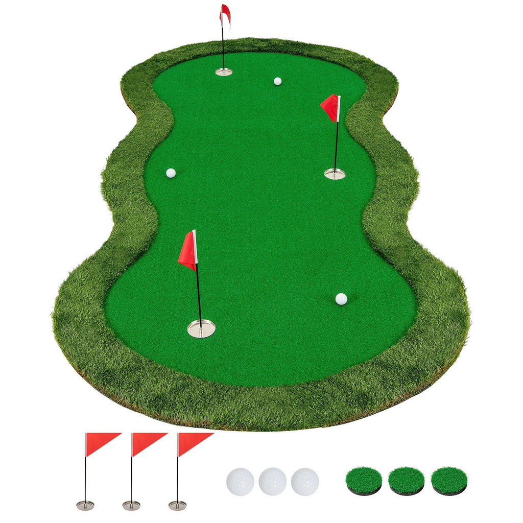 5 x 10 Feet Golf Practice Putting Green Mat with 3 Holes and Golf Balls for Home Office Backyard DirectDeals