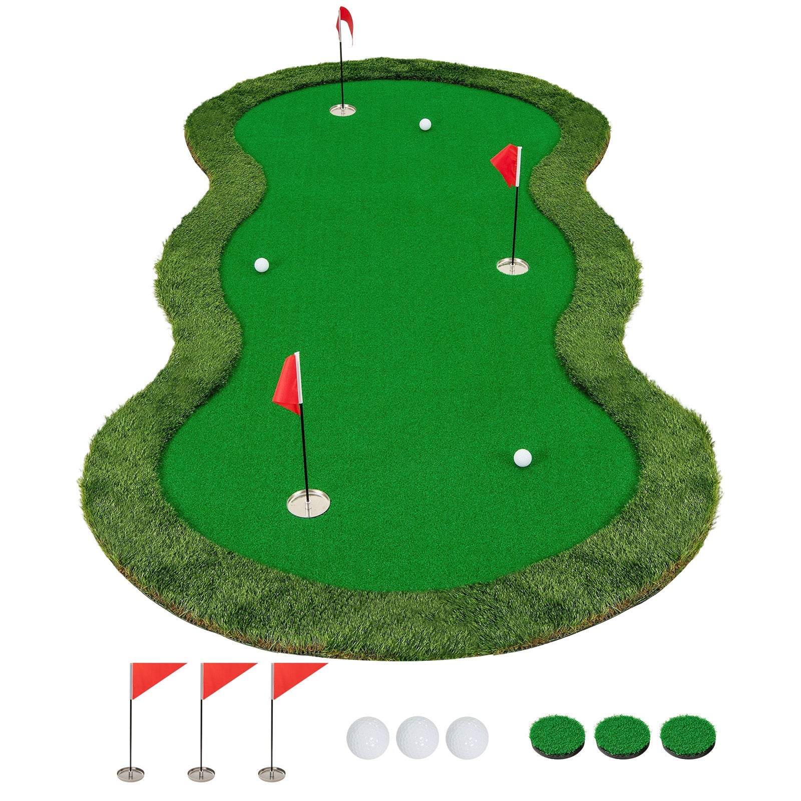 5 x 10 Feet Golf Practice Putting Green Mat with 3 Holes and Golf Balls for Home Office Backyard DirectDeals