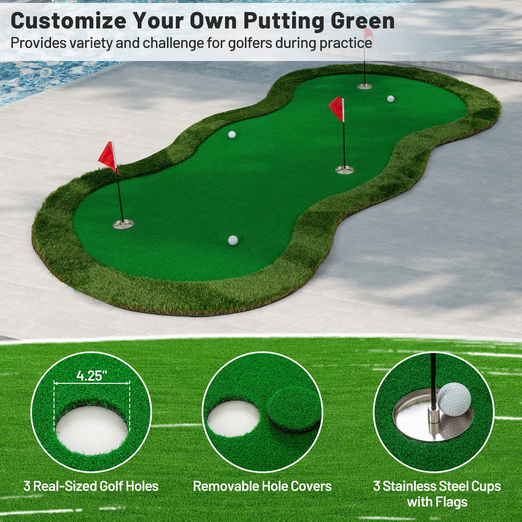 5 x 10 Feet Golf Practice Putting Green Mat with 3 Holes and Golf Balls for Home Office Backyard DirectDeals