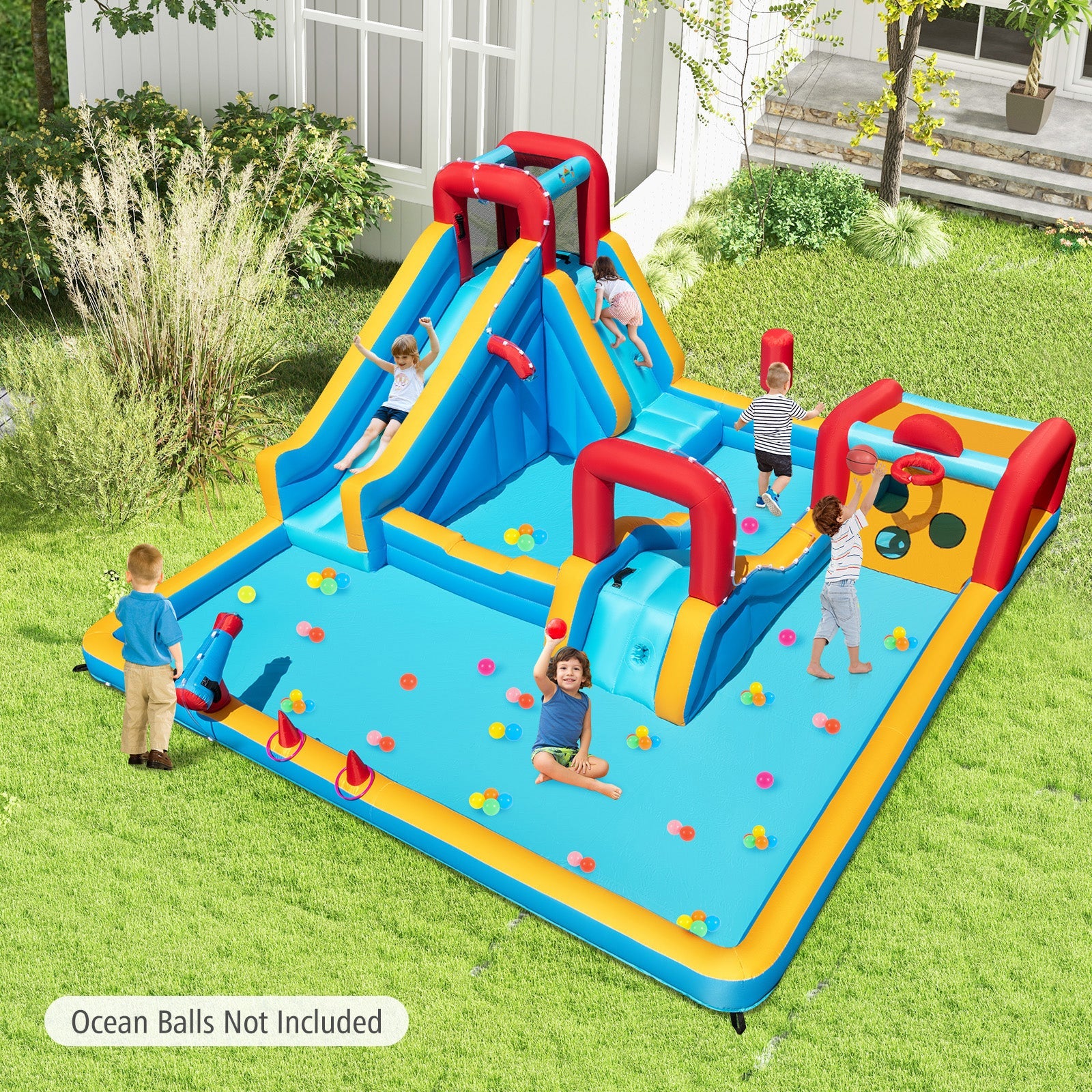 Inflatable Double Water Slide Park 9-in-1 Giant Bounce House Blower Excluded DirectDeals