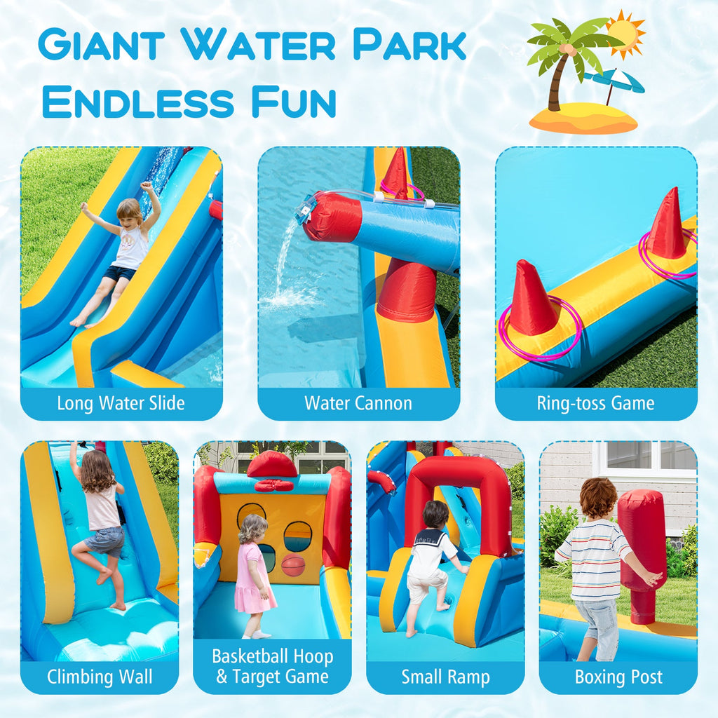 Inflatable Double Water Slide Park 9-in-1 Giant Bounce House Blower Excluded DirectDeals