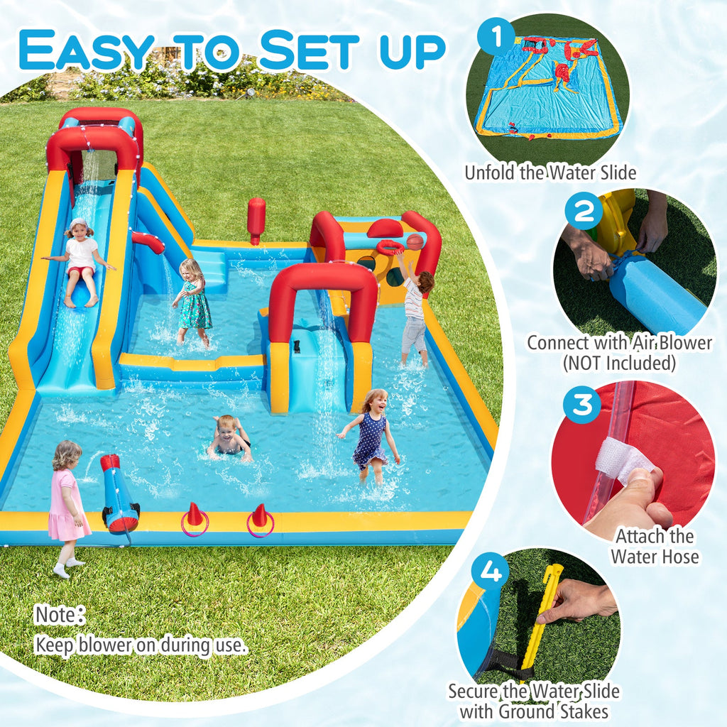 Inflatable Double Water Slide Park 9-in-1 Giant Bounce House Blower Excluded DirectDeals