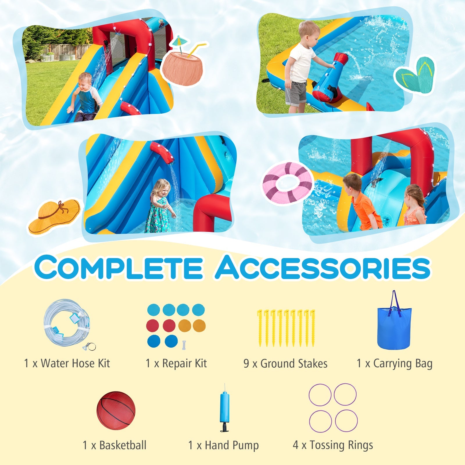 Inflatable Double Water Slide Park 9-in-1 Giant Bounce House Blower Excluded DirectDeals