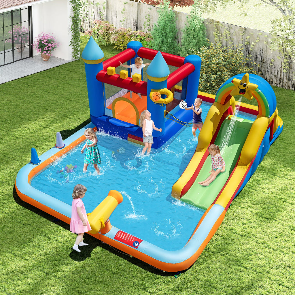 Inflatable Water Slide Park Bouncy Castle with Climbing Wall with Blower DirectDeals