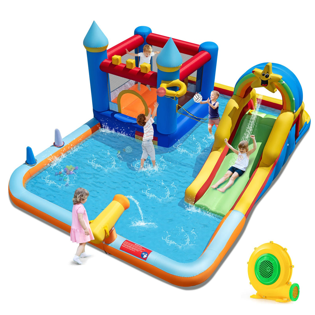 Inflatable Water Slide Park Bouncy Castle with Climbing Wall with Blower DirectDeals