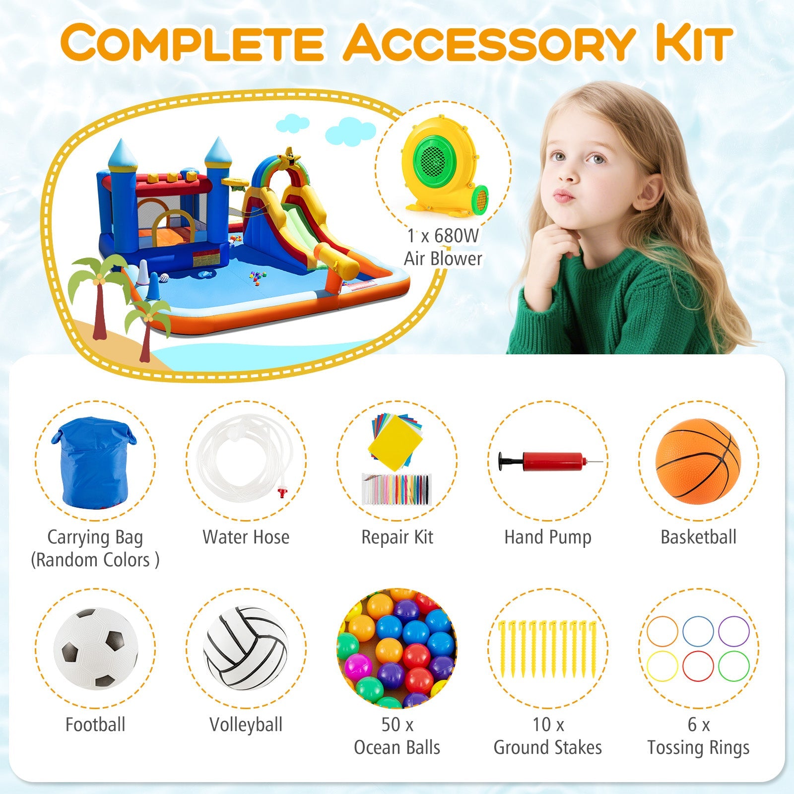 Inflatable Water Slide Park Bouncy Castle with Climbing Wall with Blower DirectDeals