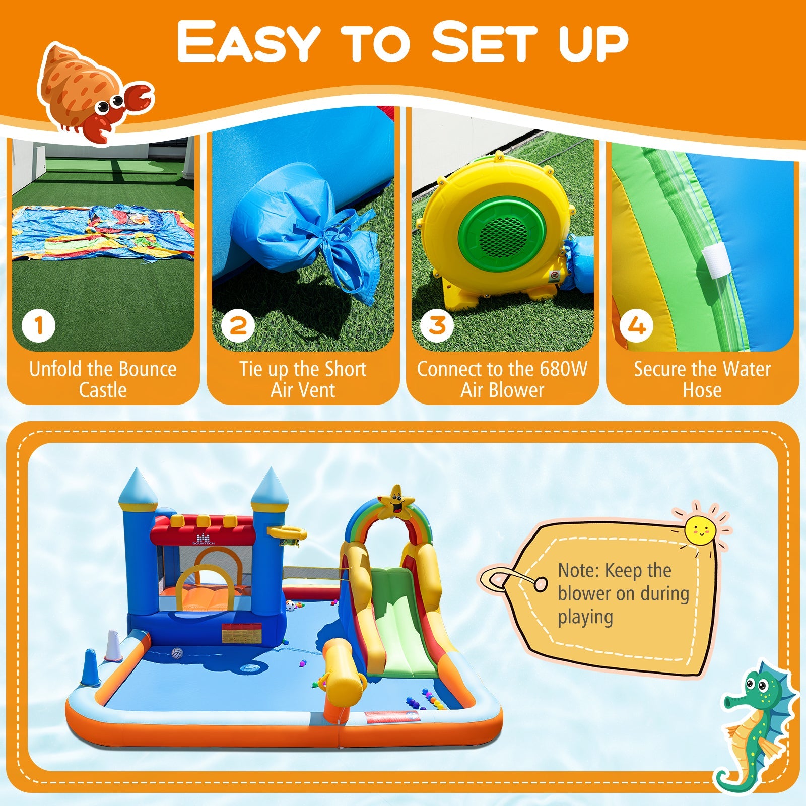 Inflatable Water Slide Park Bouncy Castle with Climbing Wall with Blower DirectDeals