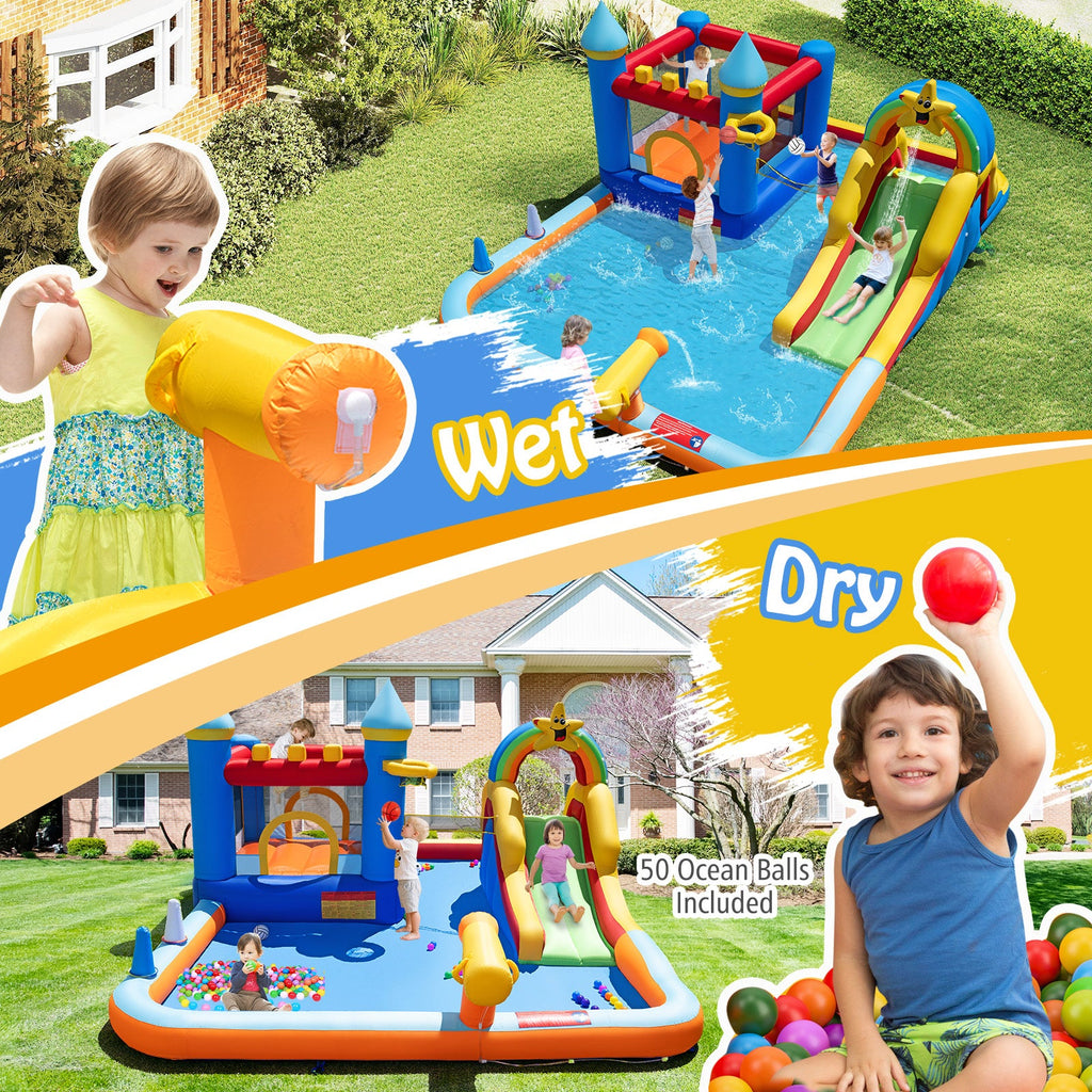 Inflatable Water Slide Park Bouncy Castle with Climbing Wall with Blower DirectDeals