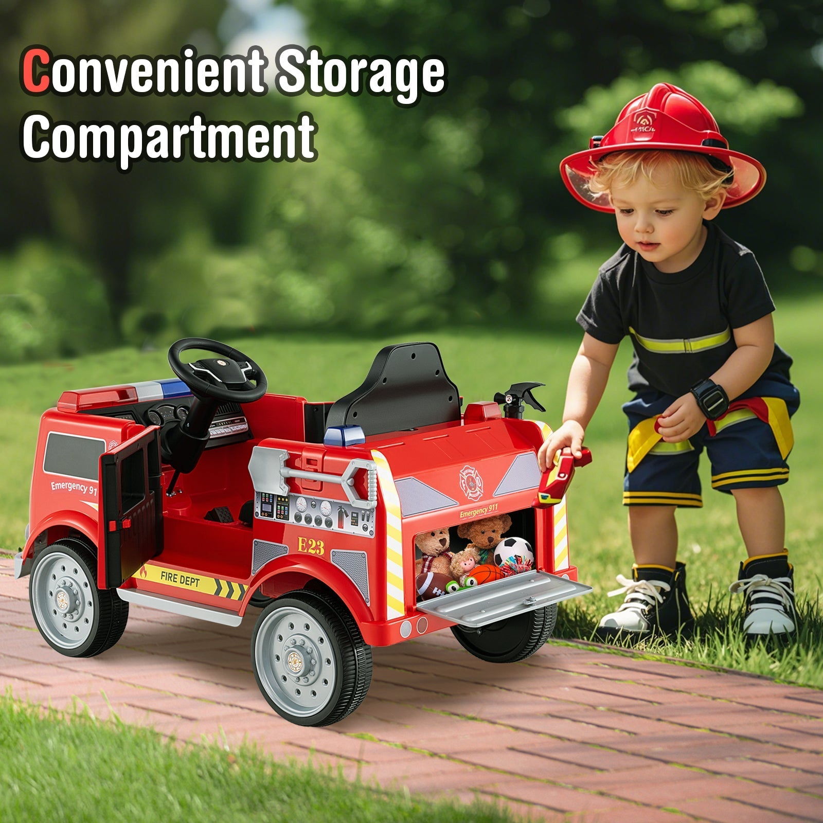Kids Ride on Fire Truck with Remote Control and Extinguisher GBruno Store