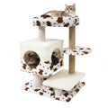 Modern Cat Tree Indoor Cat Tower with Wide Upholstered Perch and 2-Entrance Cat Condo-White DirectDeals
