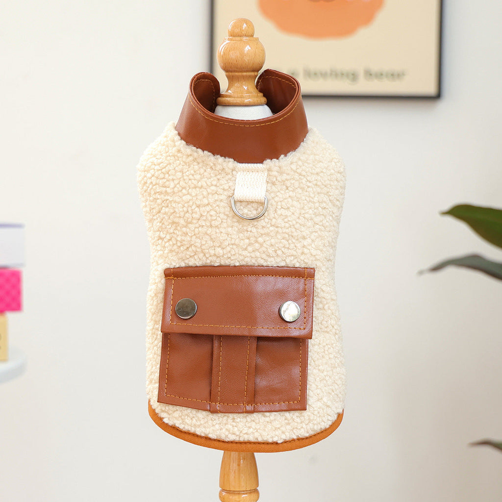 Pet Sherpa Vest with Leather Pocket and D-Ring Jane's Pet Boutique