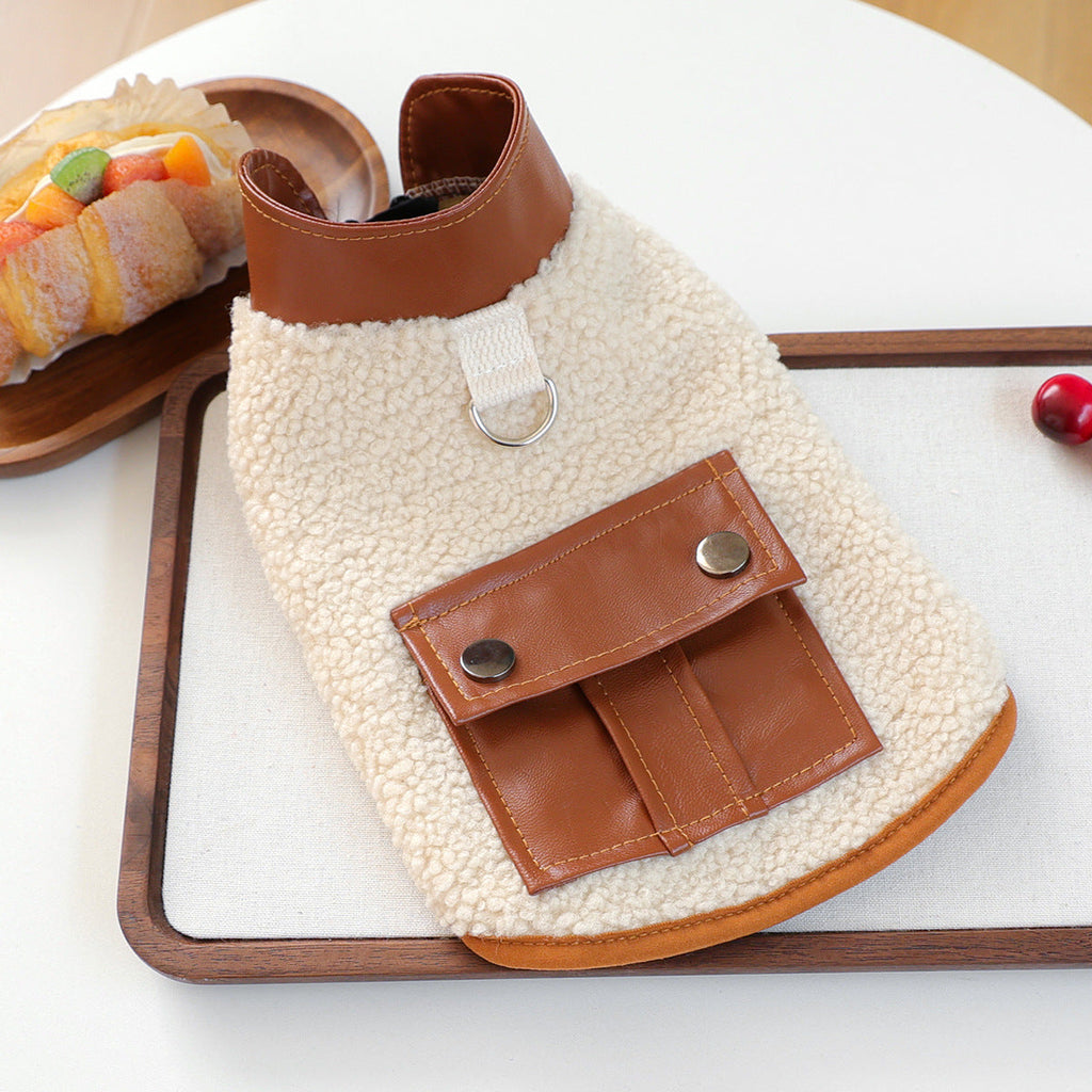 Pet Sherpa Vest with Leather Pocket and D-Ring Jane's Pet Boutique