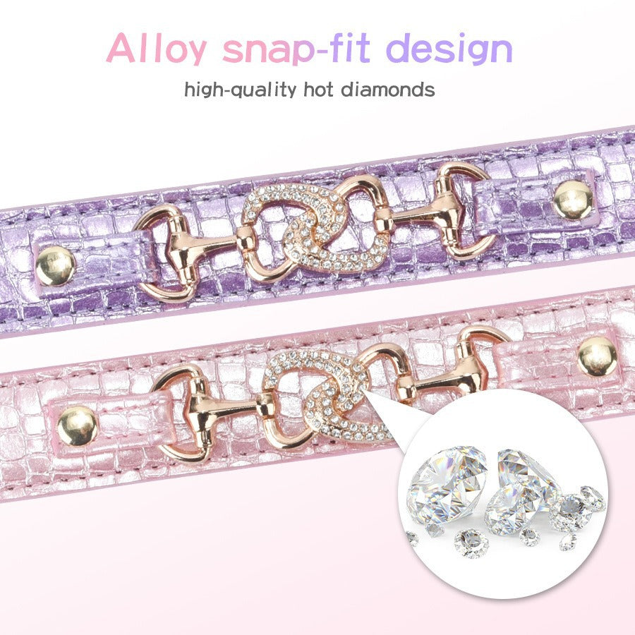 Luxury Crystal Heart Dog Collar – Pink & Purple Croc Texture Jane's Pet Boutique