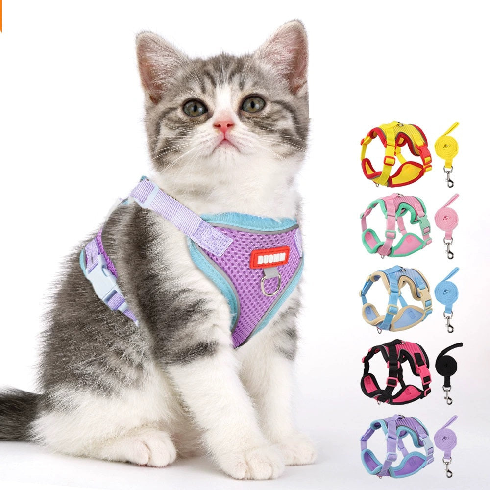 Reflective Pet Harness and Leash Set Adjustable Soft Mesh Vest for Cats and Dogs Jane's Pet Boutique