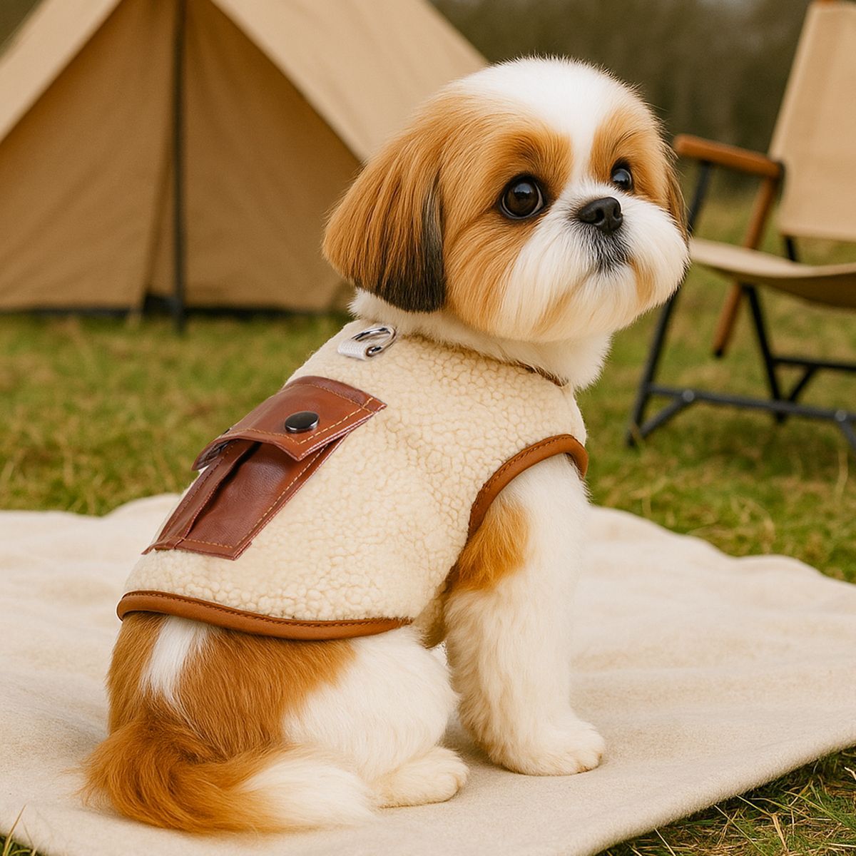 Pet Sherpa Vest with Leather Pocket and D-Ring Jane's Pet Boutique