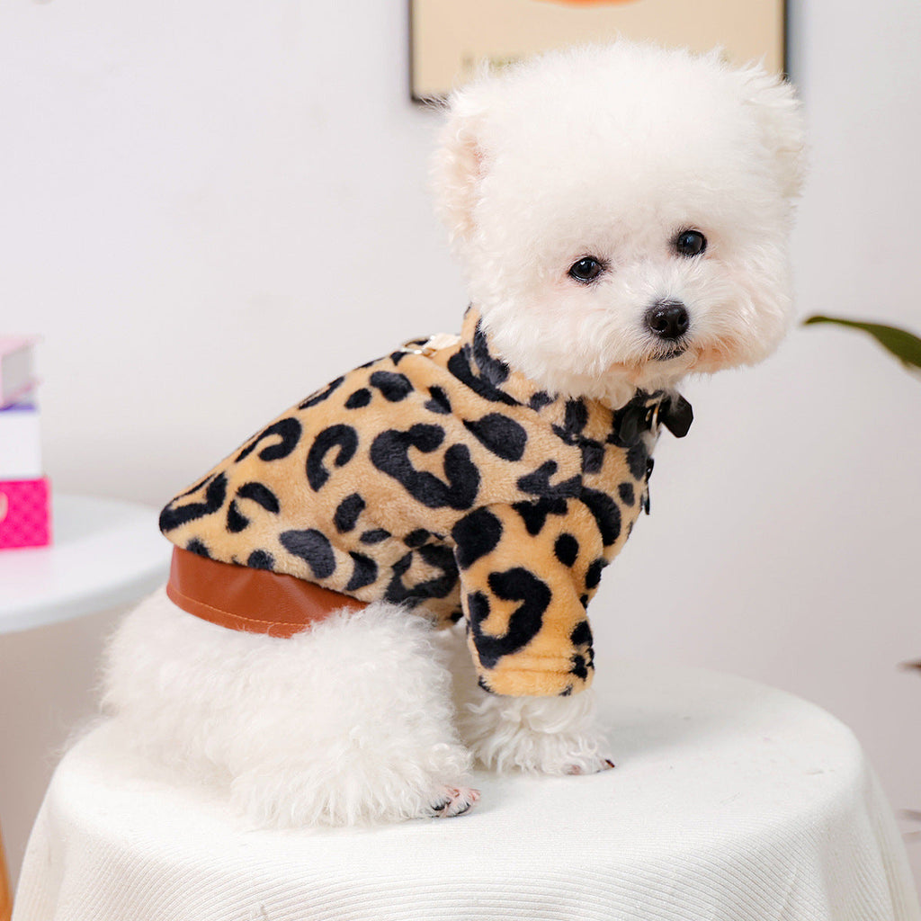 Leopard Plush Dog jacket Jane's Pet Boutique