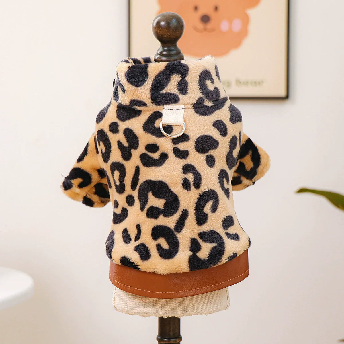 Leopard Plush Dog jacket Jane's Pet Boutique