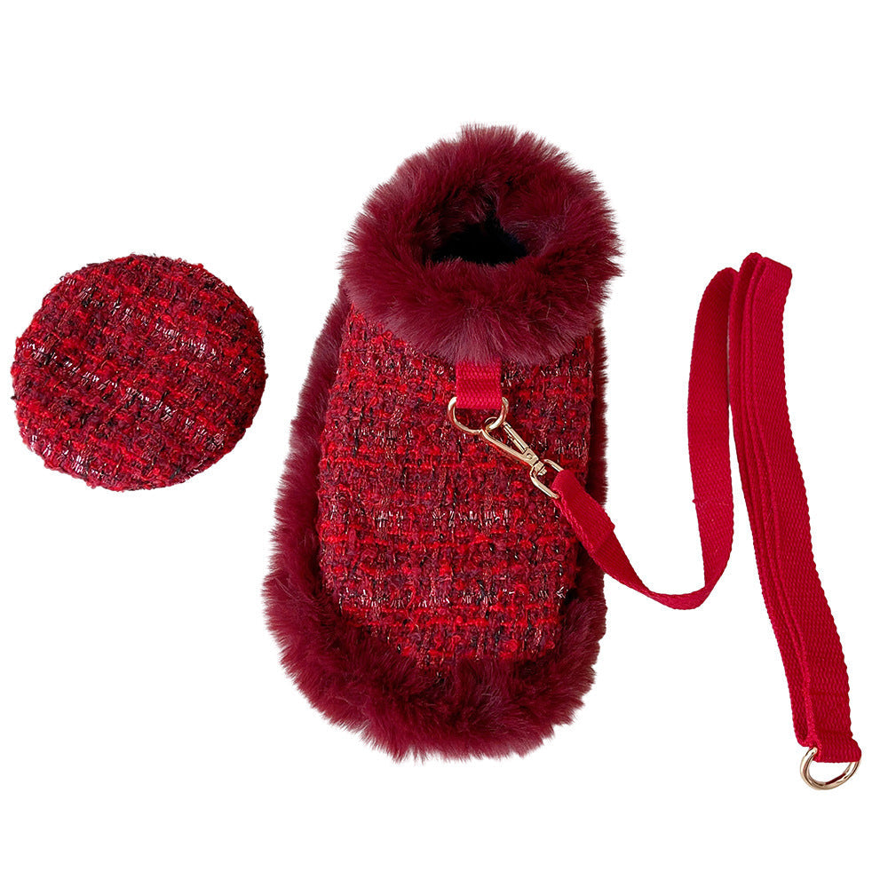 Dog cape+hat+leash sets wine tweed Jane's Pet Boutique